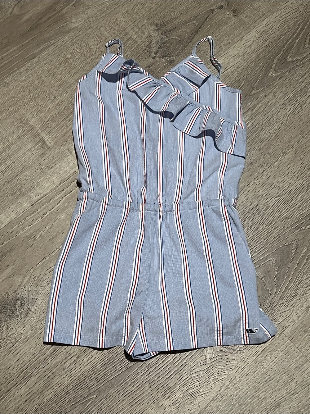 Vineyard Vines Striped Romper with Ruffle Details